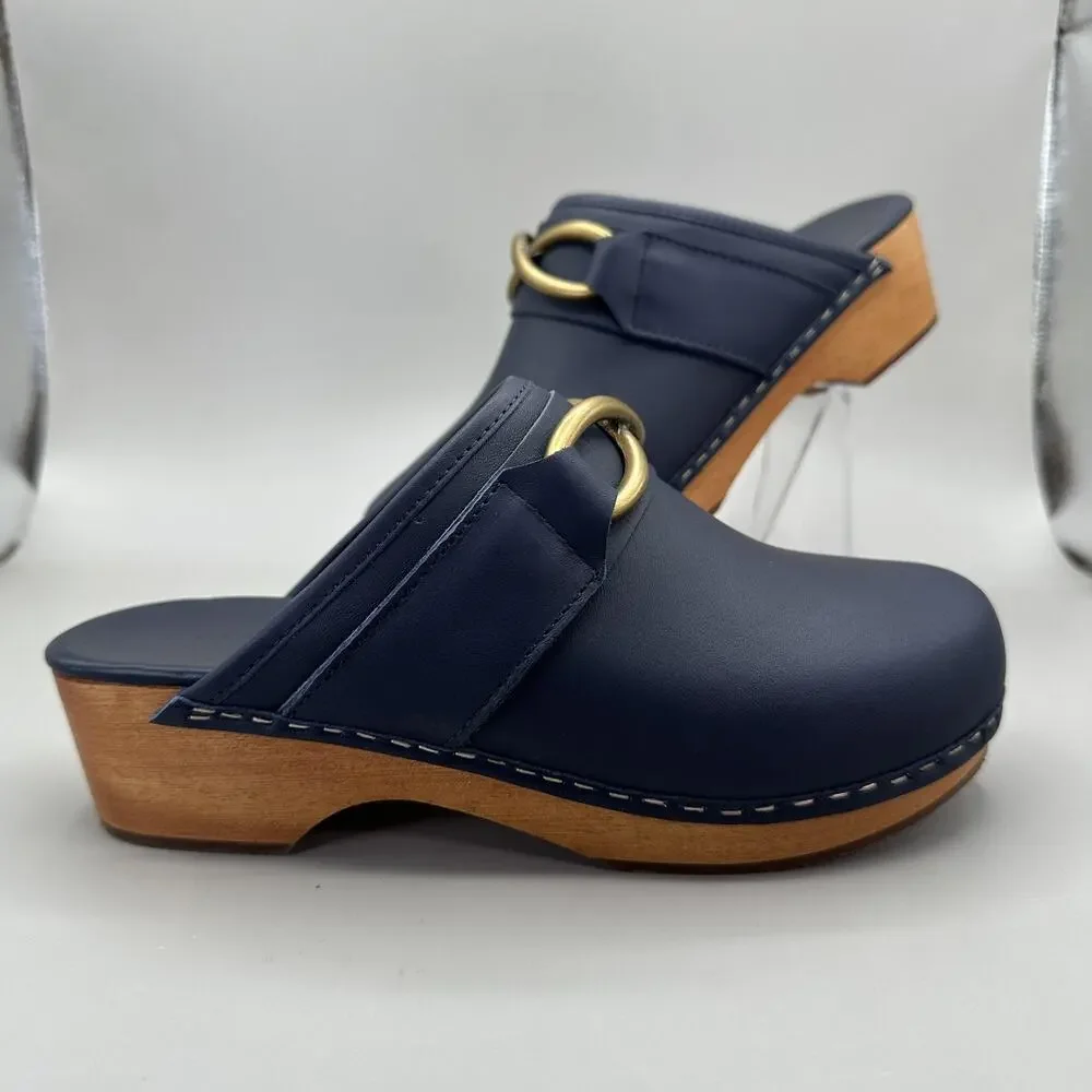 M.GEMI Miriam Clogs Mules Womens Size US 6/EU 36 Navy Calf Leather Made in Italy